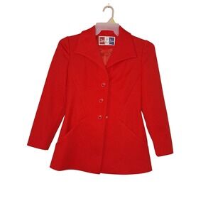 Vintage Lilli Ann Knit Red Structured Blazer Jacket Pointed Collar Size S M